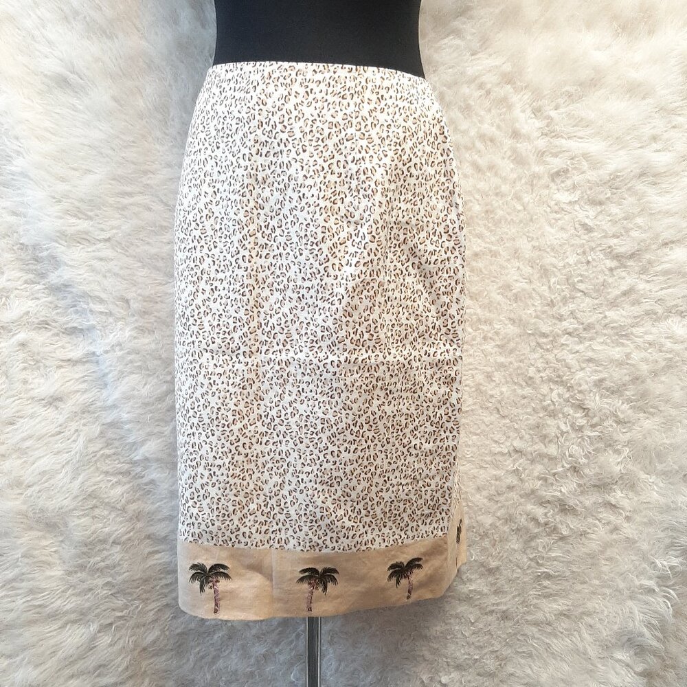 VTG Silk Club Collection Women's 100% Linen Coconut Tree Embroidery Skirt Size 6